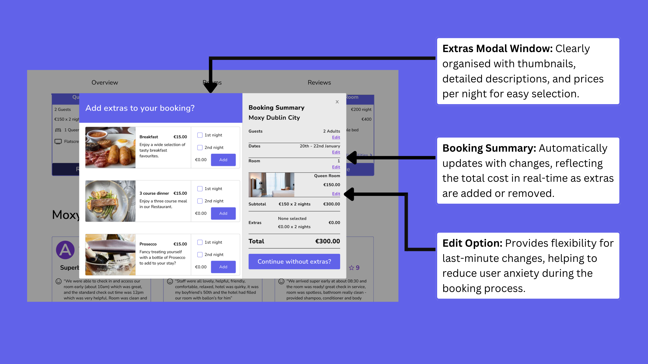 Clear extras modal with dynamic pricing updates